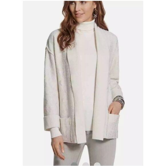CHICO'S Metallic Boiled Wool Open Cardigan Sweater Jacket // M - Picture 1 of 13
